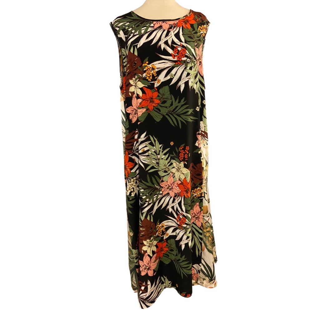 VIOLET RUBY sleeveless TROPICAL FLORAL maxi dress, contrasting, M-L